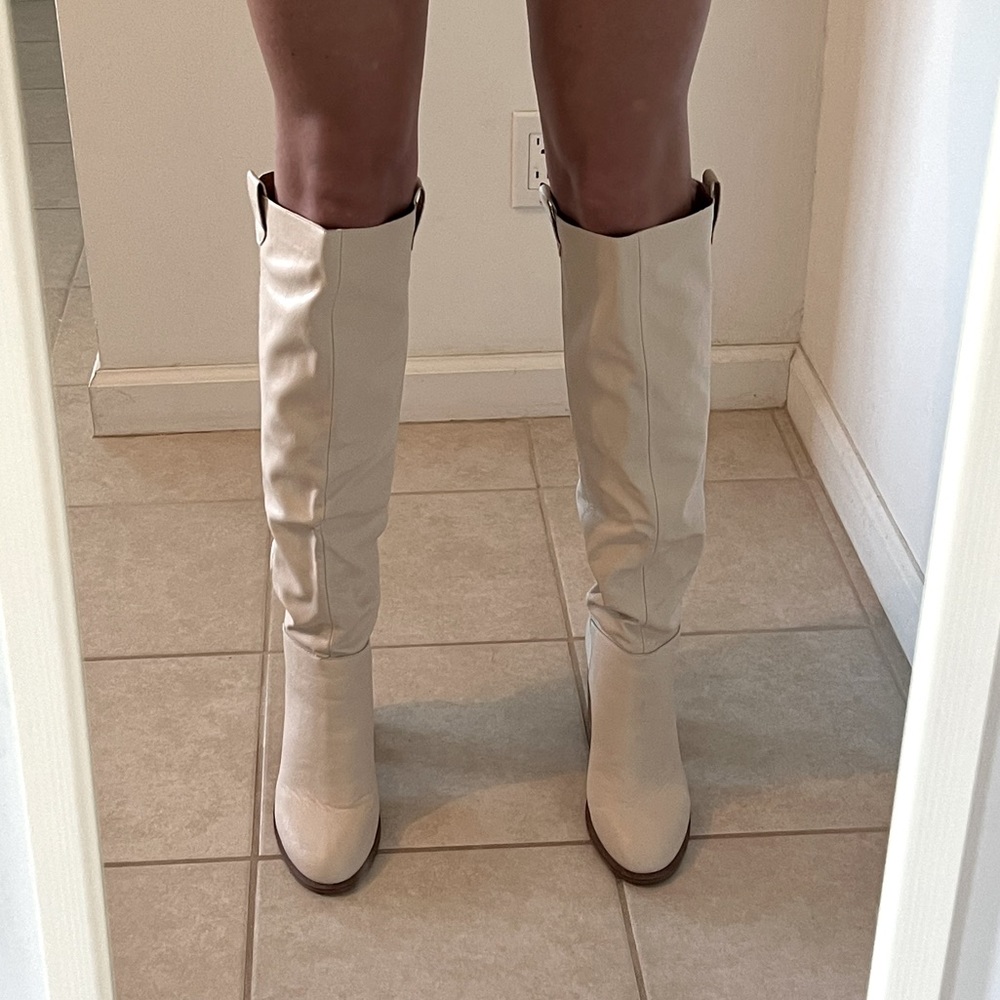 Off white knee/over the knee high heeled boots